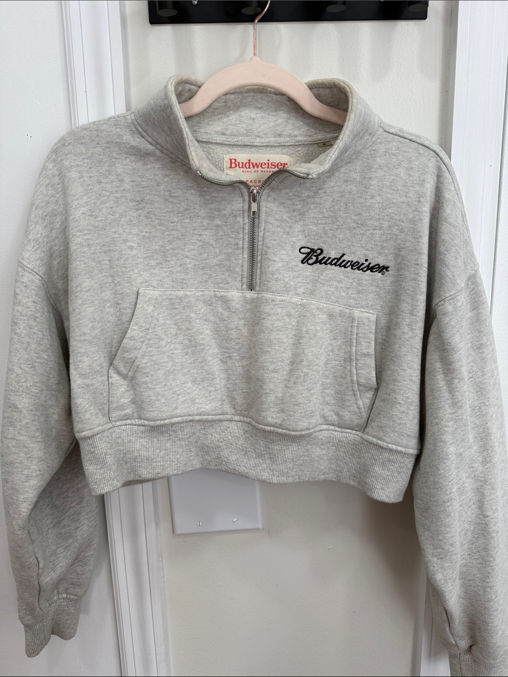 Budweiser Heather Gray Cropped Quarter-Zip Pullover - Picture 5 of 6